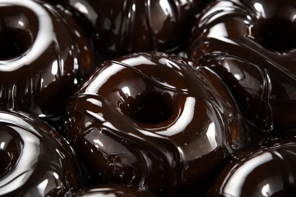 a close up of chocolate donuts