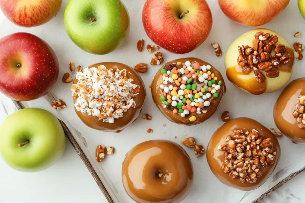 Which apples are best for caramel apples with assorted toppings like nuts, popcorn, and colorful sprinkles?