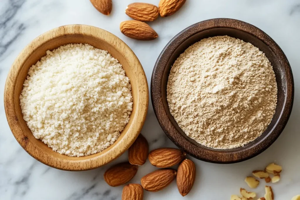 What is the secret to baking with almond flour? Two bowls of almond flour.