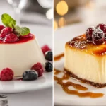 How is panna cotta different from crème brûlée? A side-by-side comparison highlighting the textural and topping distinctions.