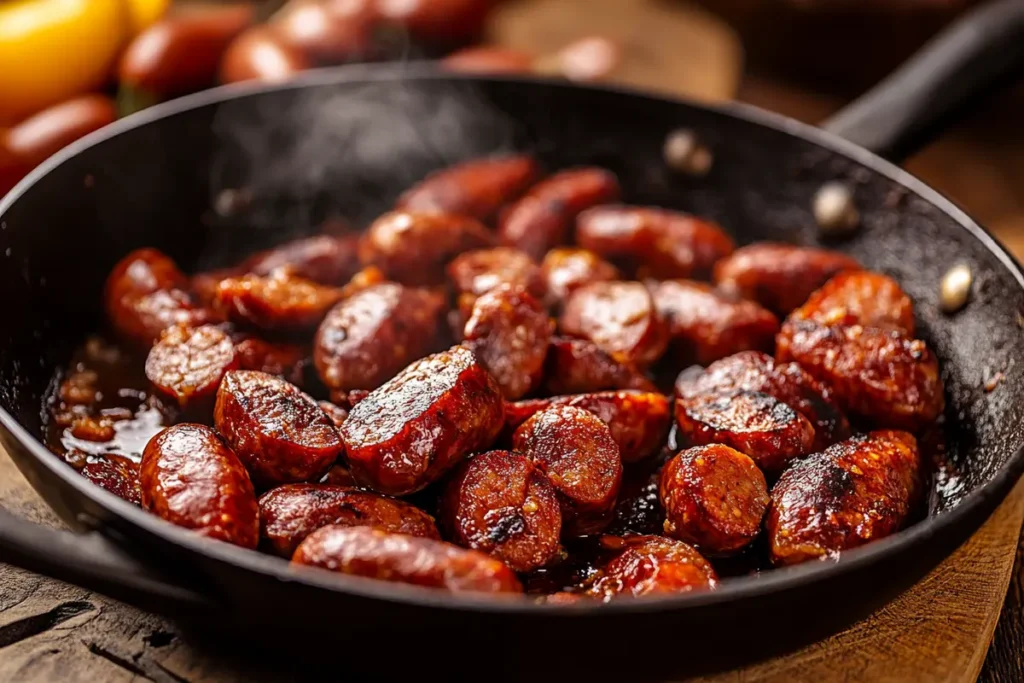 Preparing chorizo in skillet for how to make chorizo mac and cheese?